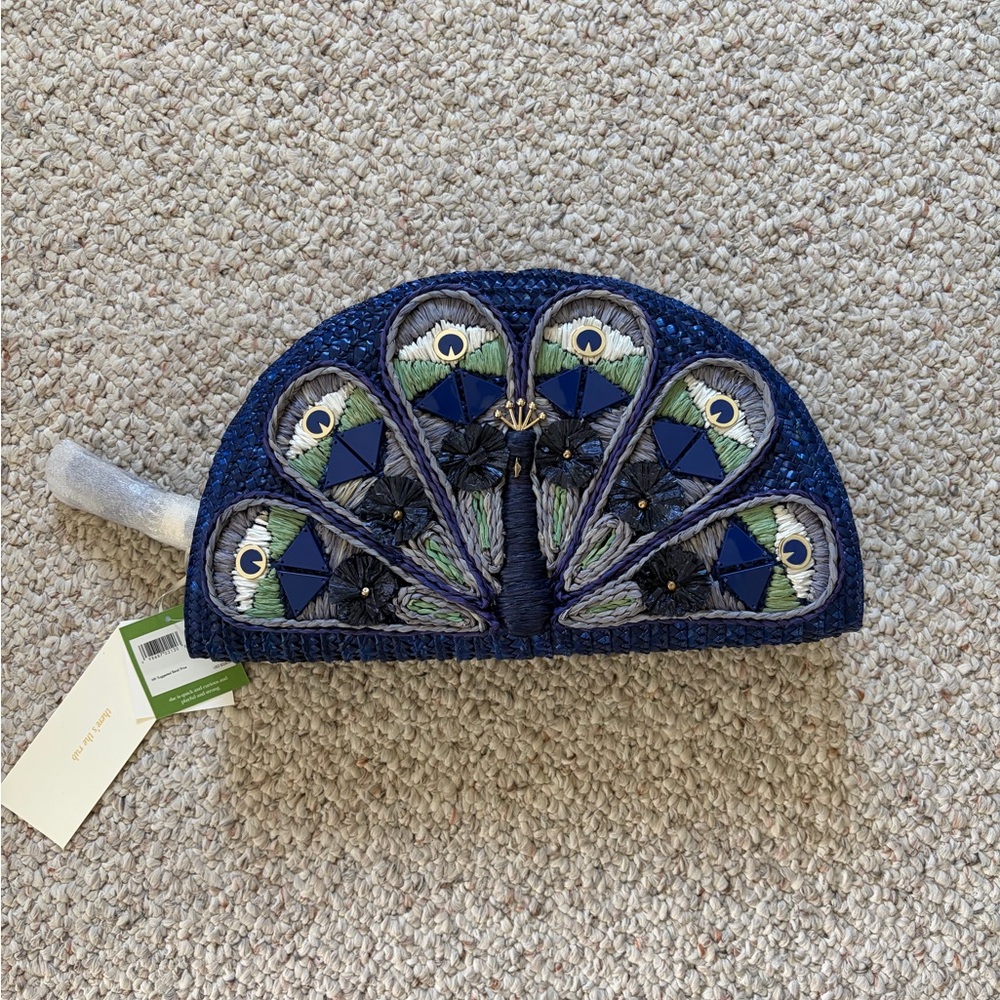 kate spade straw peacock clutch